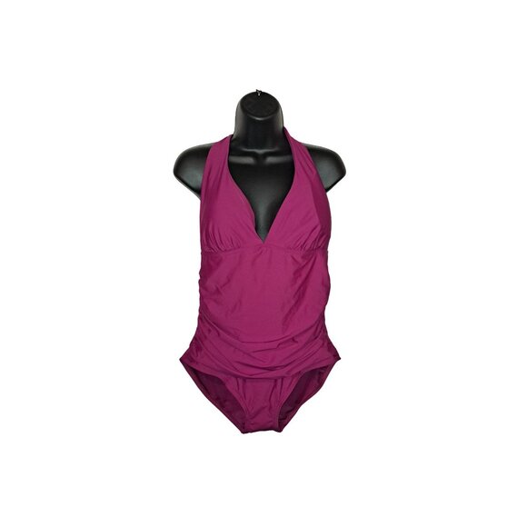 DKNY NWT Halter Mio One Piece Swimsuit Women’s Large Boysenberry - Picture 6 of 10